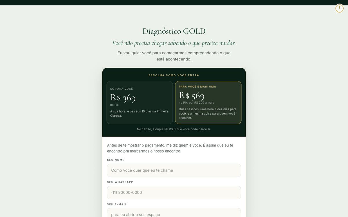 Diagnóstico GOLD: Dois planos com preço no Pix e cartão, e o cadastro antes de pagar