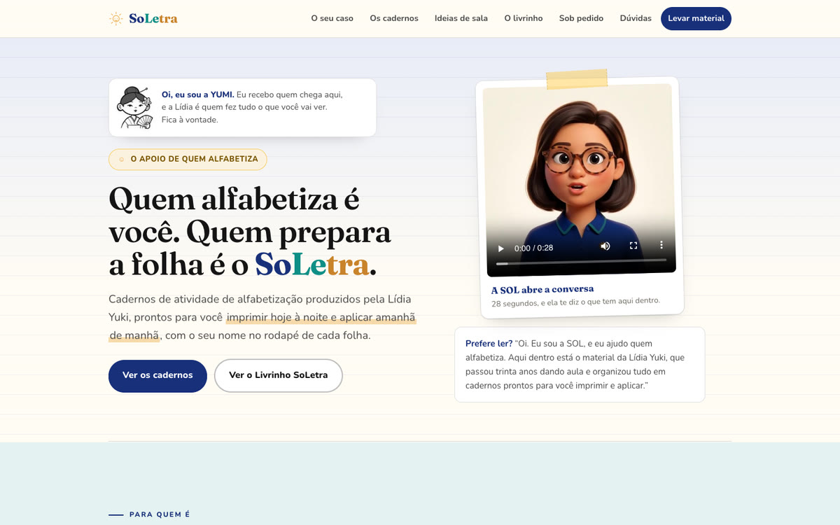 SoLetra: Cadernos de alfabetização prontos, com vídeo da SOL explicando